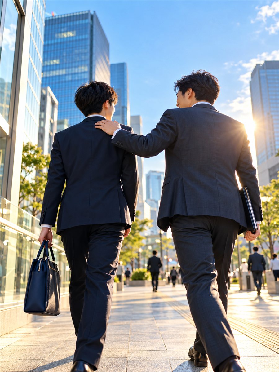 先輩と並んで歩く新人営業